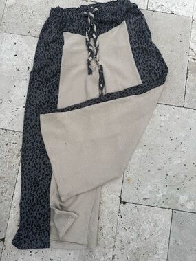 POL Two-Tone Gray and Beige Joggers with Subtle Leopard Print